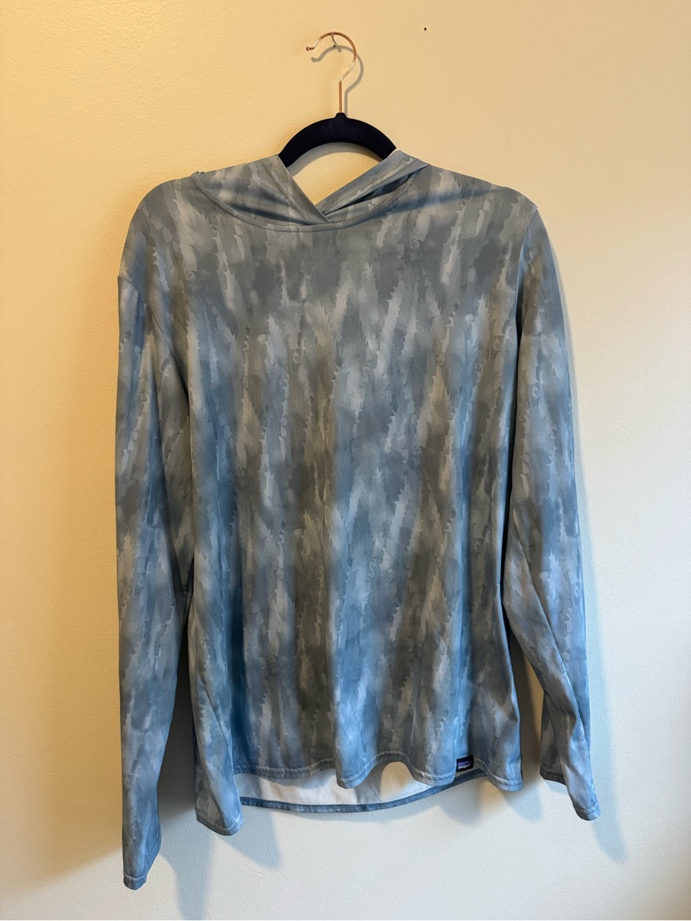 Patagonia Hooded Long-Sleeve Tee in Light Blue and Gray Wash